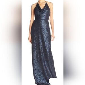 Amsale Midnight Blue Sequin Maxi Dress